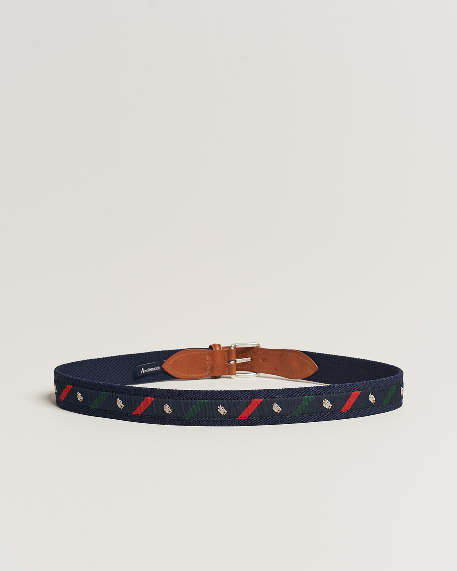 Herre | Belter | Anderson's | Woven Cotton/Leather Belt Navy