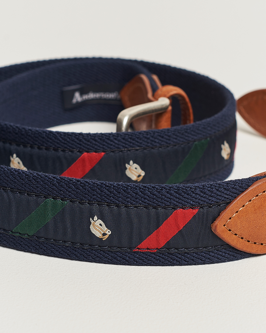 Herre | Anderson's Woven Cotton/Leather Belt Navy | Anderson's | Woven Cotton/Leather Belt Navy