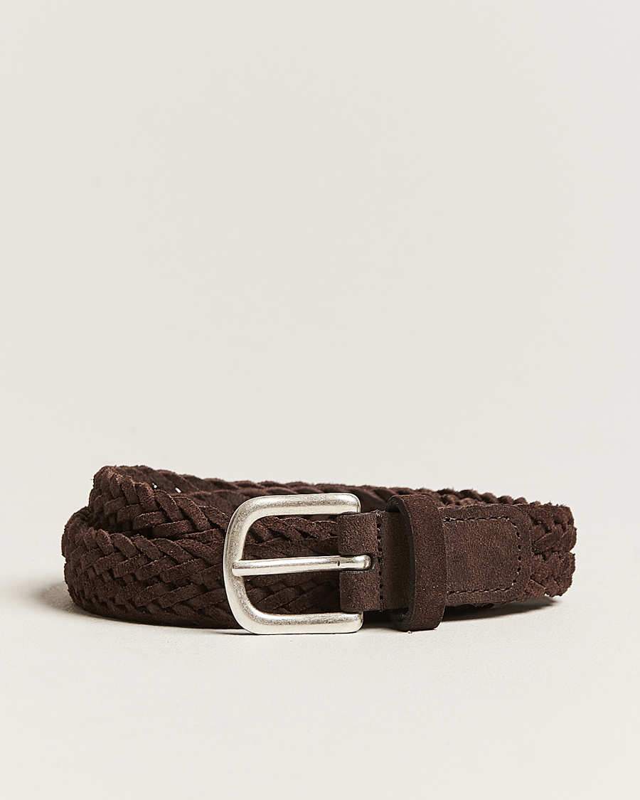Herre |  | Anderson's | Woven Suede Belt 2,5 cm Brown