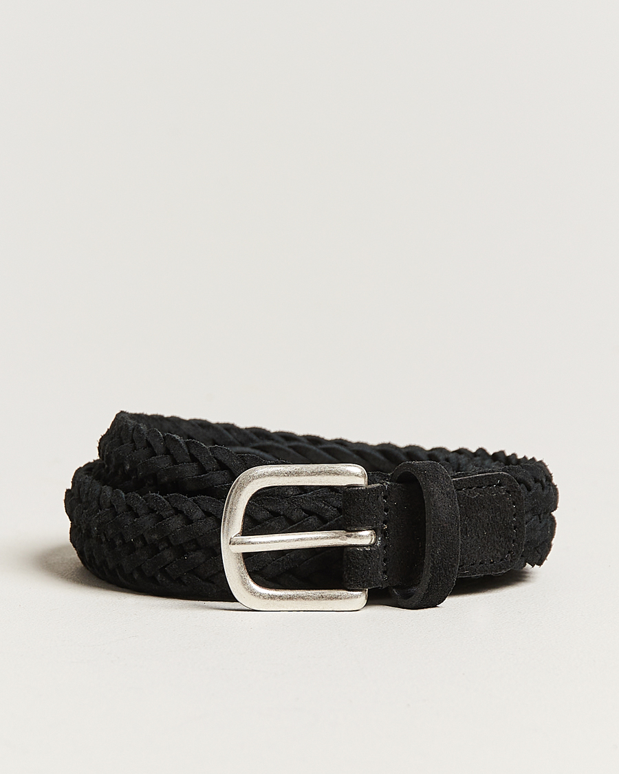 Herre | Belter | Anderson's | Woven Suede Belt 2,5 cm Black