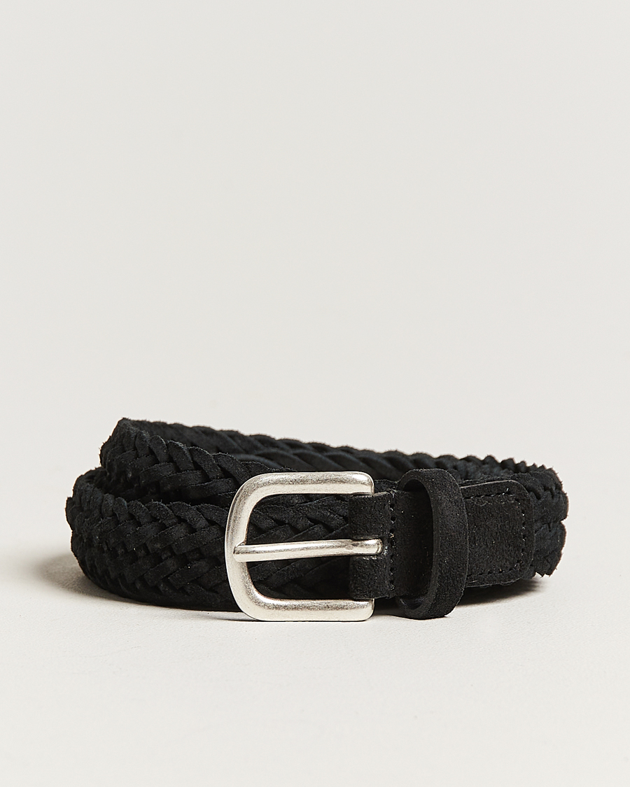 Herre | | Anderson's | Woven Suede Belt 2,5 cm Black