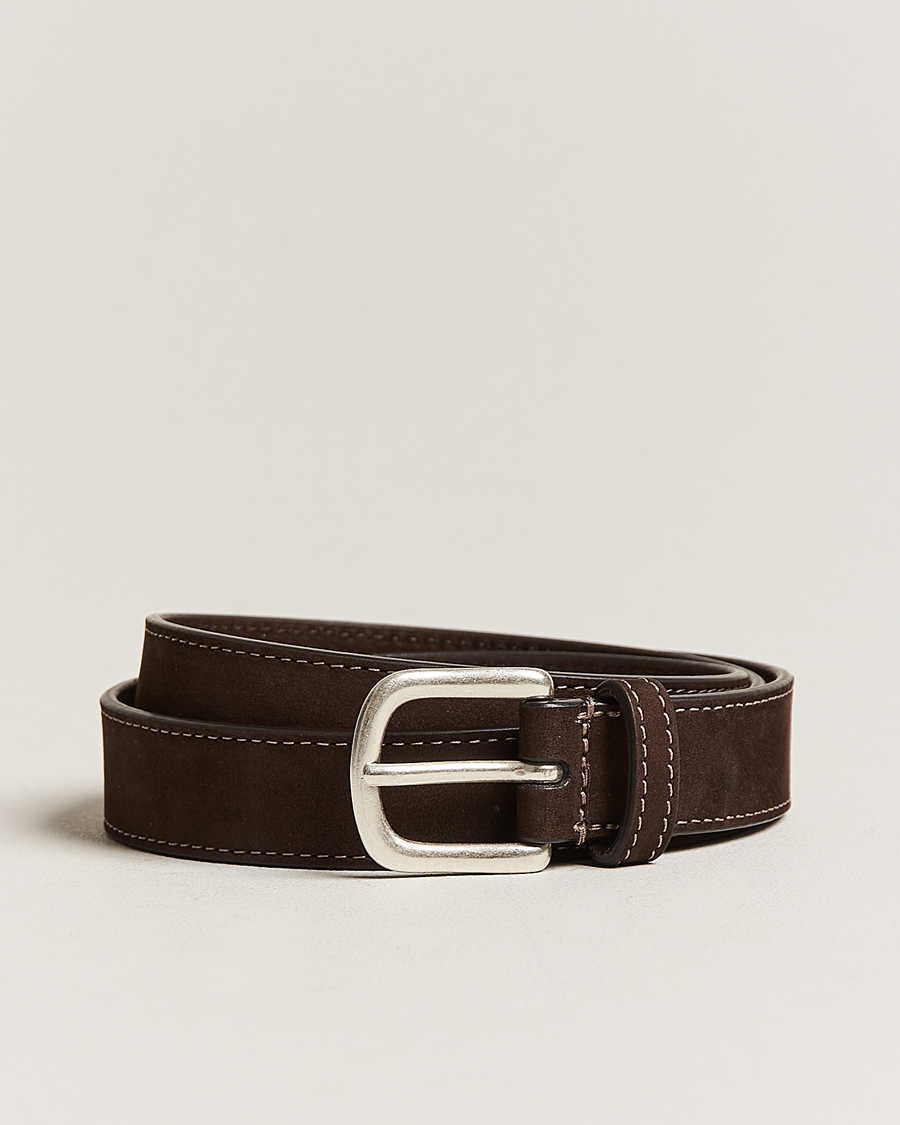 Herre |  | Anderson's | Slim Stitched Nubuck Leather Belt 2,5 cm Dark Brown