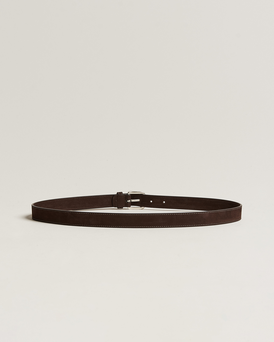 Herre | Nye produktbilder | Anderson's | Slim Stitched Nubuck Leather Belt 2,5 cm Dark Brown