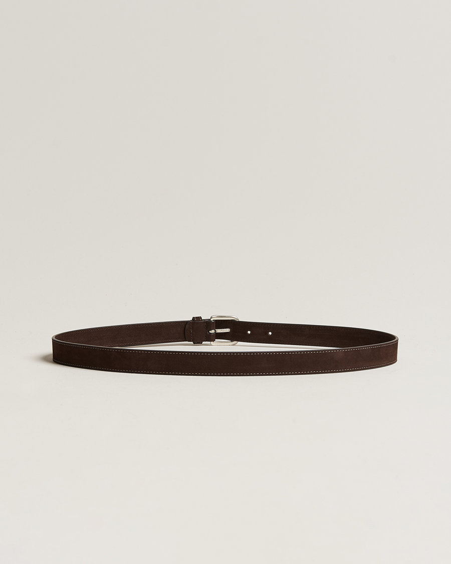 Herre |  | Anderson's | Slim Stitched Nubuck Leather Belt 2,5 cm Dark Brown