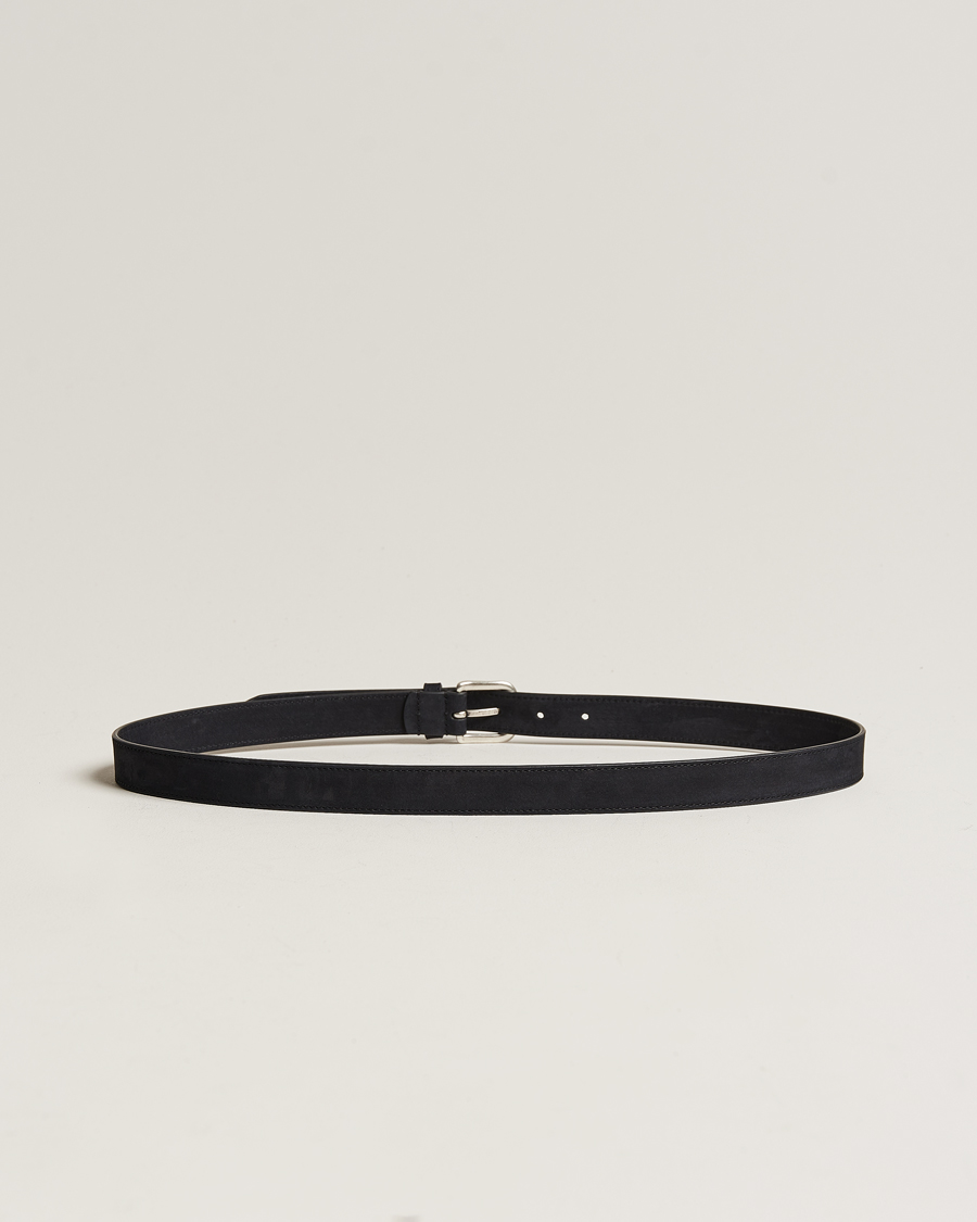 Herre |  | Anderson's | Slim Stitched Nubuck Leather Belt 2,5 cm Black