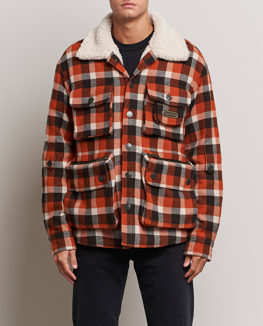 Herre | Dsquared2 | Dsquared2 | Flannel Check Wool Jacket Rust/Blue