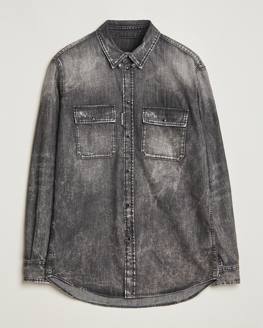 Herre | Skjorter | Dsquared2 | Tab Collar Denim Shirt Washed Grey