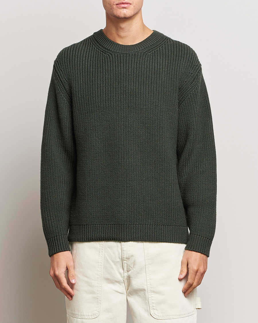 Herre | Gensere | Jeanerica | Paul Heavy Knitted Crew Neck Dark Green