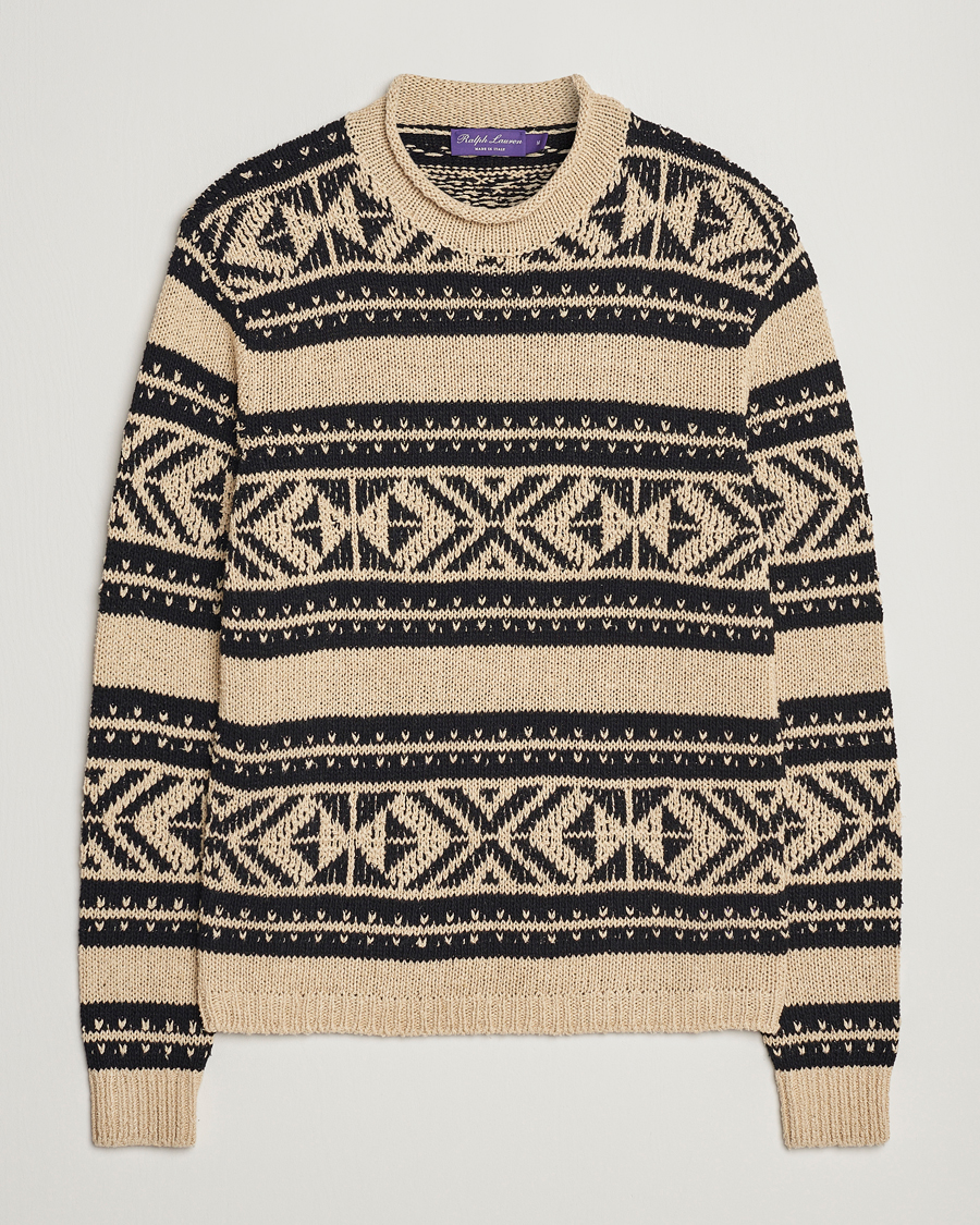 Herre | Gensere | Ralph Lauren Purple Label | Geo Pattern Sweater Cream