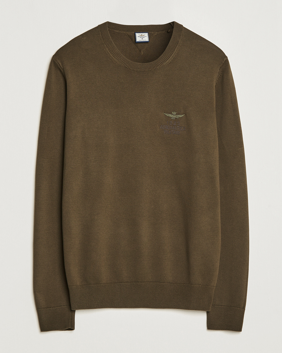 Herre | | Aeronautica Militare | Cotton Knitted Crew Neck Off Green
