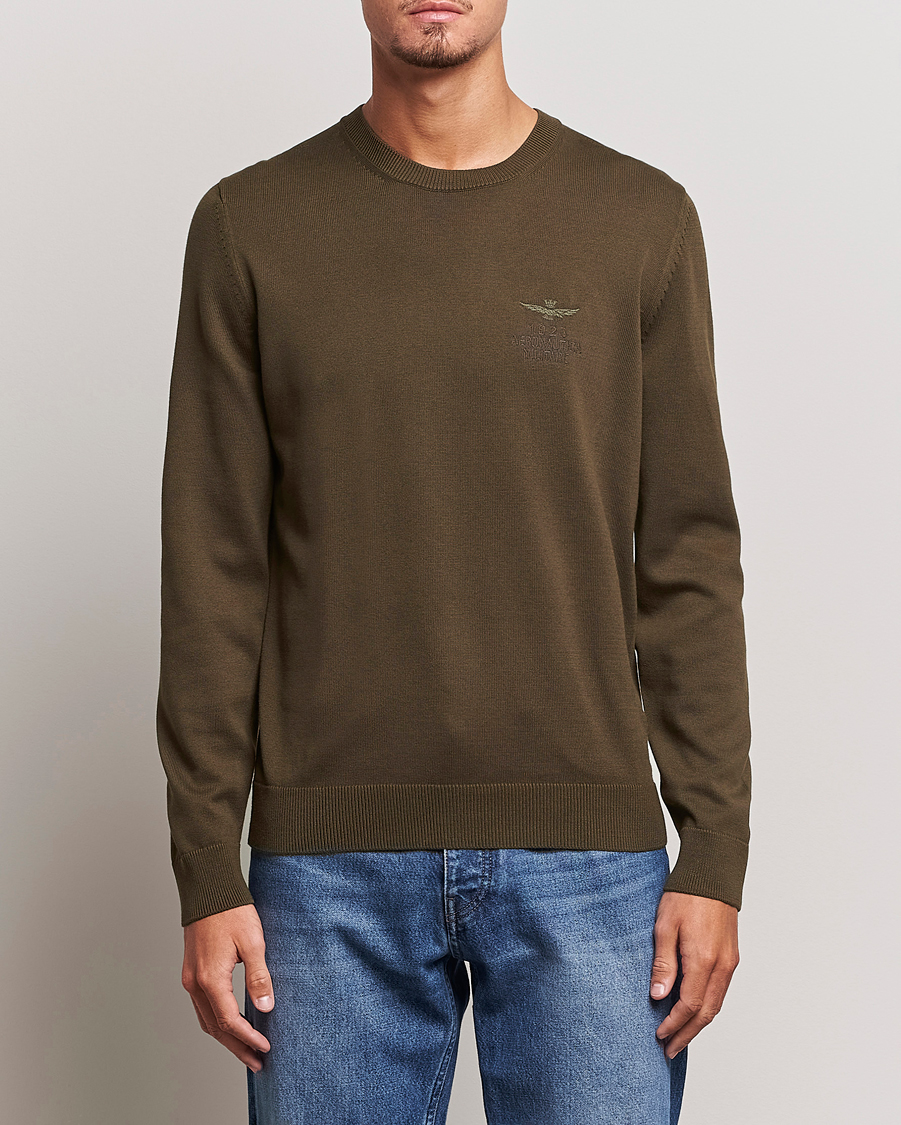 Herre | | Aeronautica Militare | Cotton Knitted Crew Neck Off Green