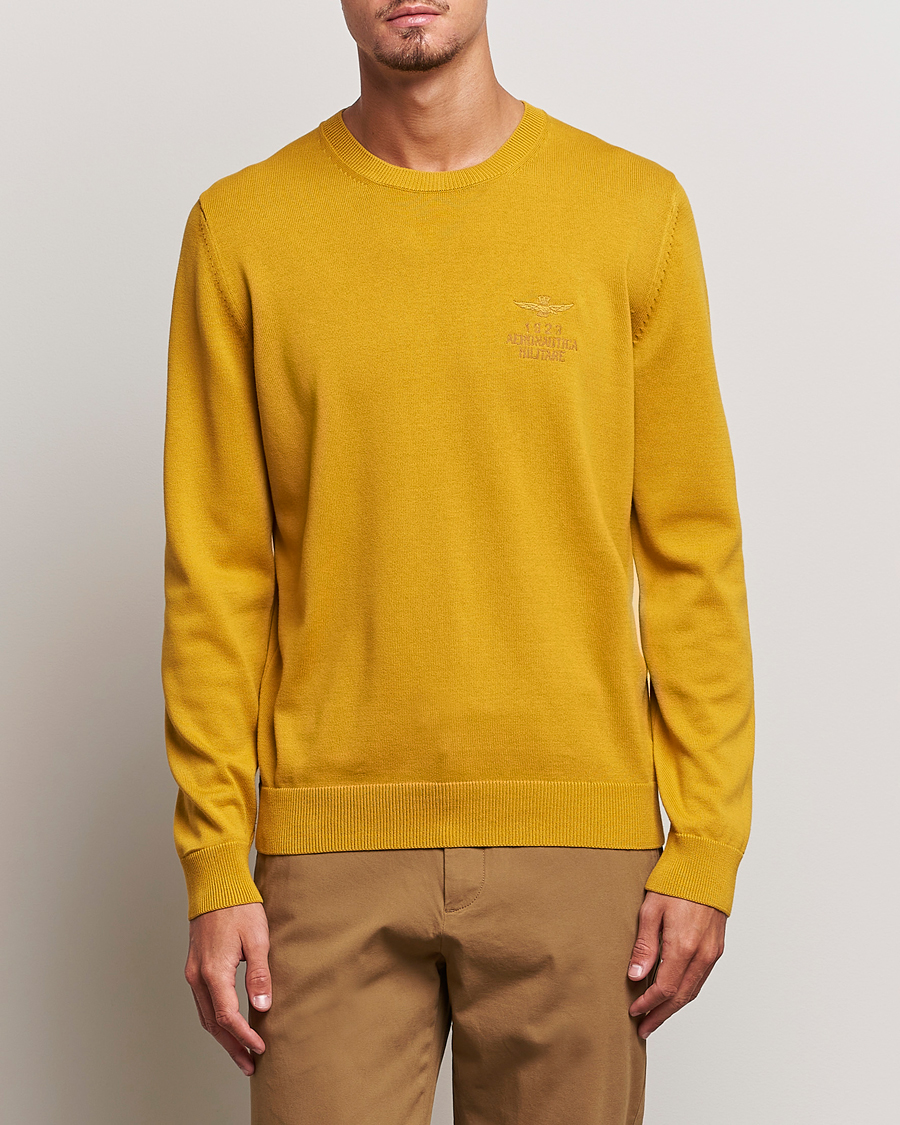 Herre | Aeronautica Militare | Aeronautica Militare | Cotton Knitted Crew Neck Yellow
