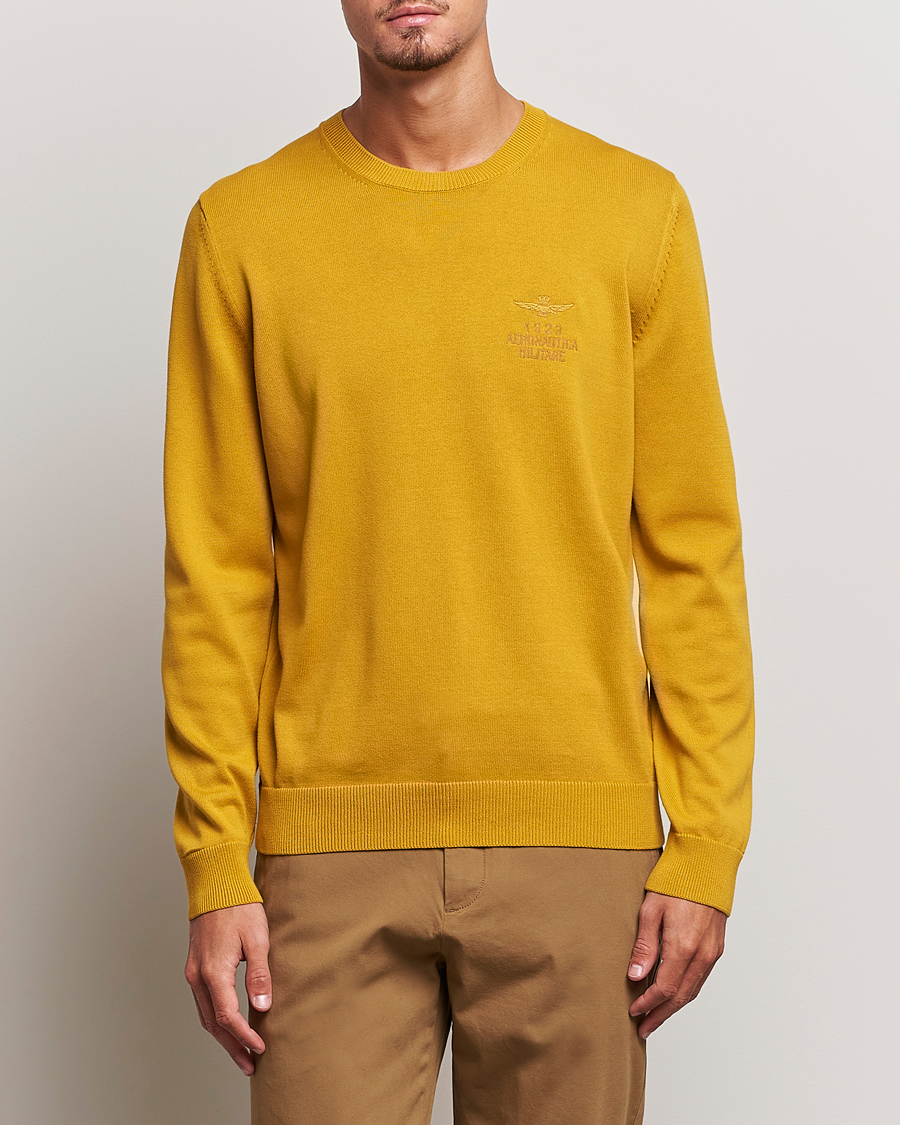 Herre | Gensere | Aeronautica Militare | Cotton Knitted Crew Neck Yellow