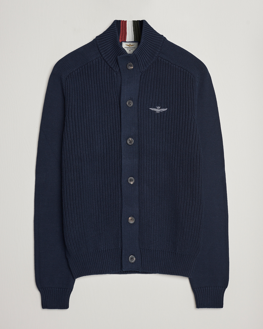 Herre | Aeronautica Militare | Aeronautica Militare | Cotton Ribbed Knitted Cardigan Dark Blue