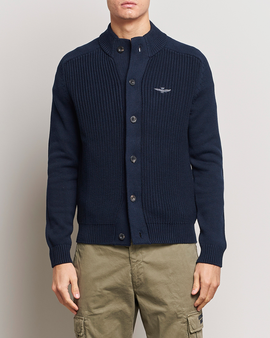 Herre | Aeronautica Militare | Aeronautica Militare | Cotton Ribbed Knitted Cardigan Dark Blue