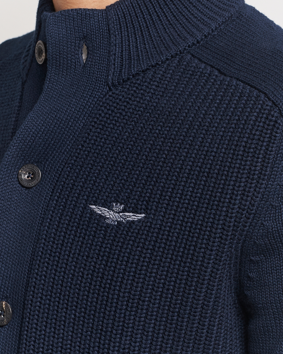 Herre | Gensere | Aeronautica Militare | Cotton Ribbed Knitted Cardigan Dark Blue