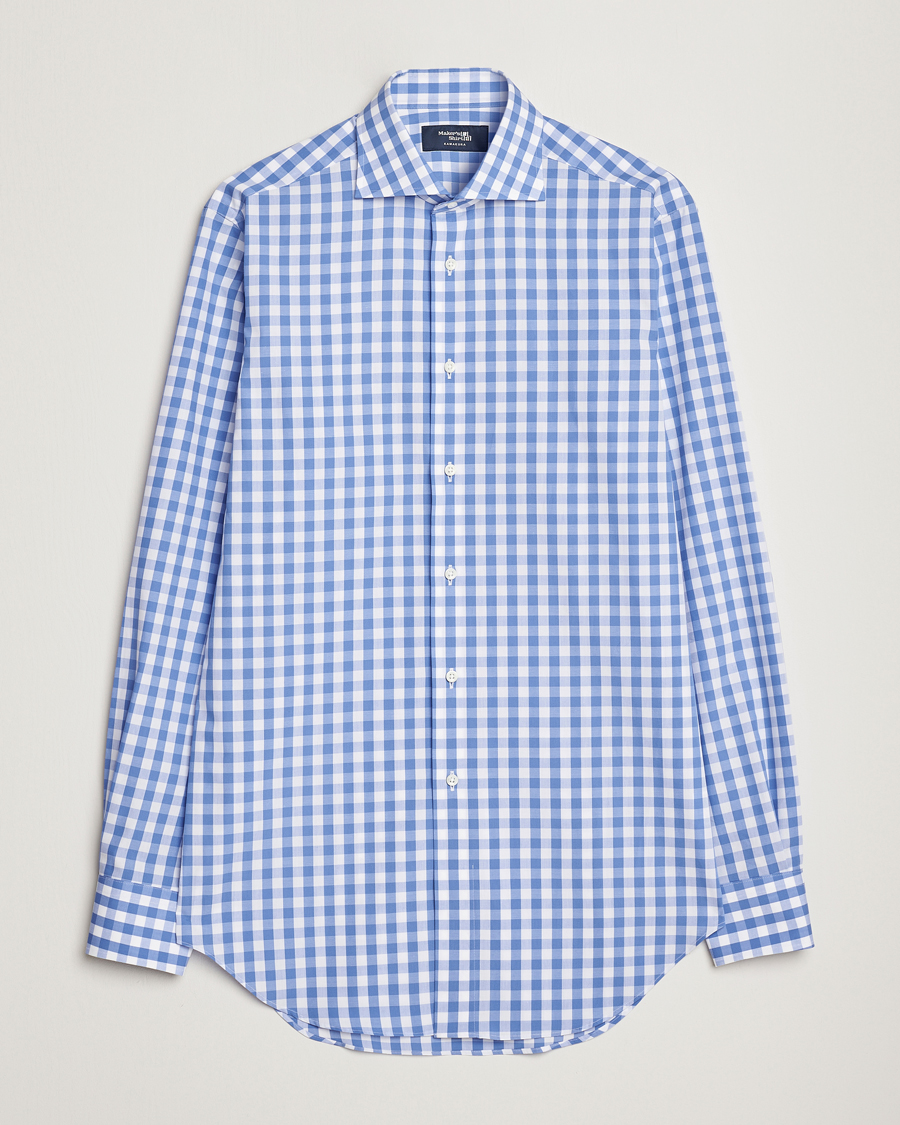 Herre | Skjorter | Kamakura Shirts | Slim Fit Broadcloth Spread Shirt Blue Gingham