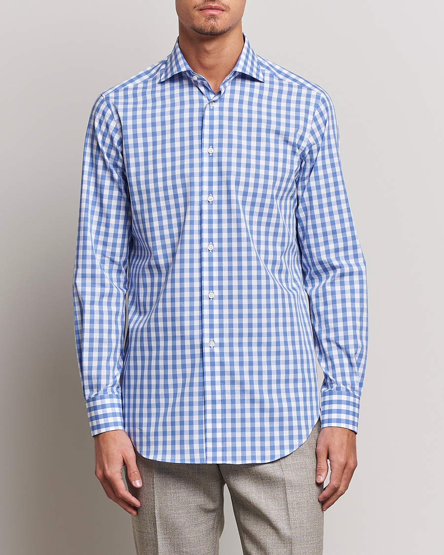 Herre | Casual | Kamakura Shirts | Slim Fit Broadcloth Spread Shirt Blue Gingham
