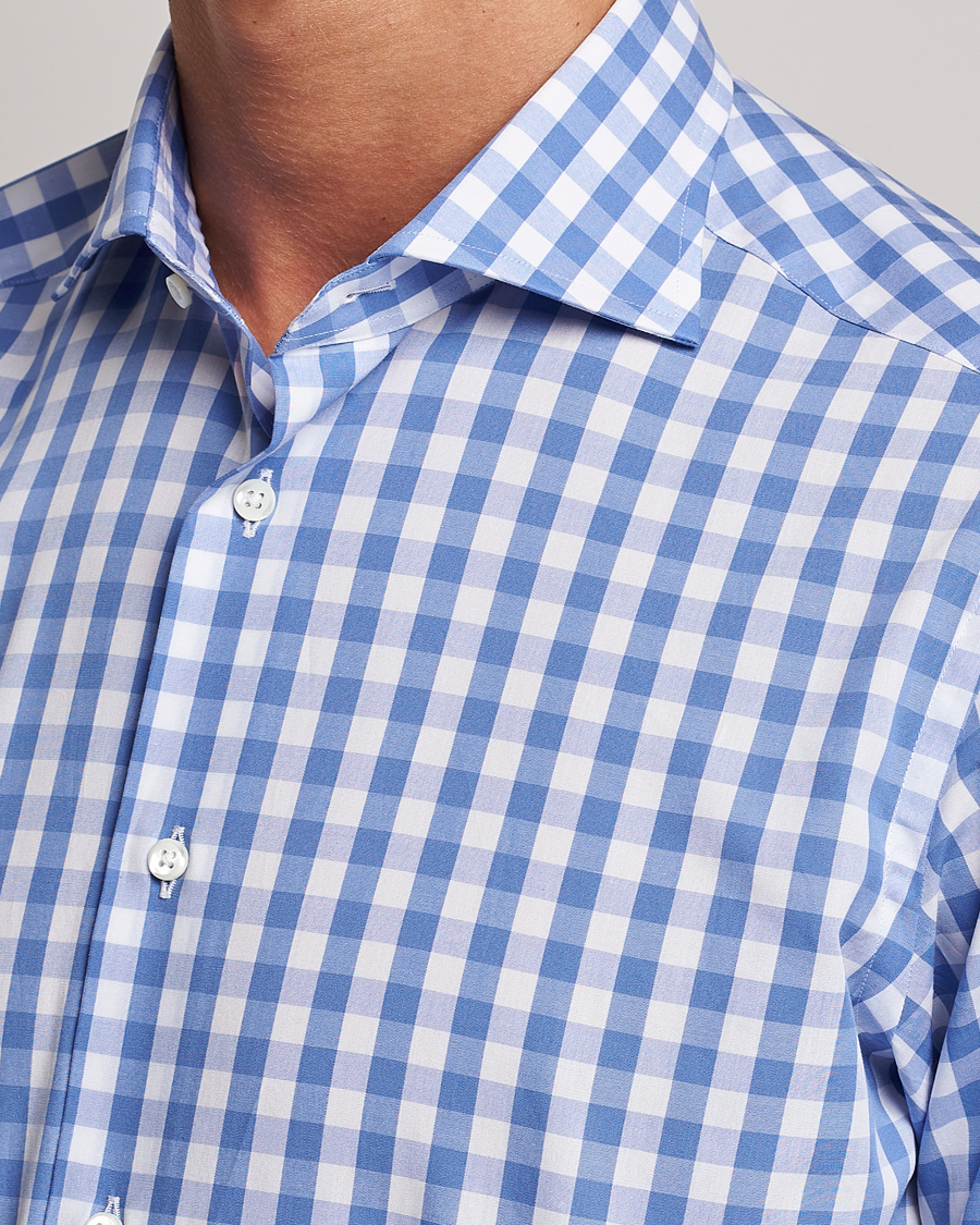 Herre | Skjorter | Kamakura Shirts | Slim Fit Broadcloth Spread Shirt Blue Gingham