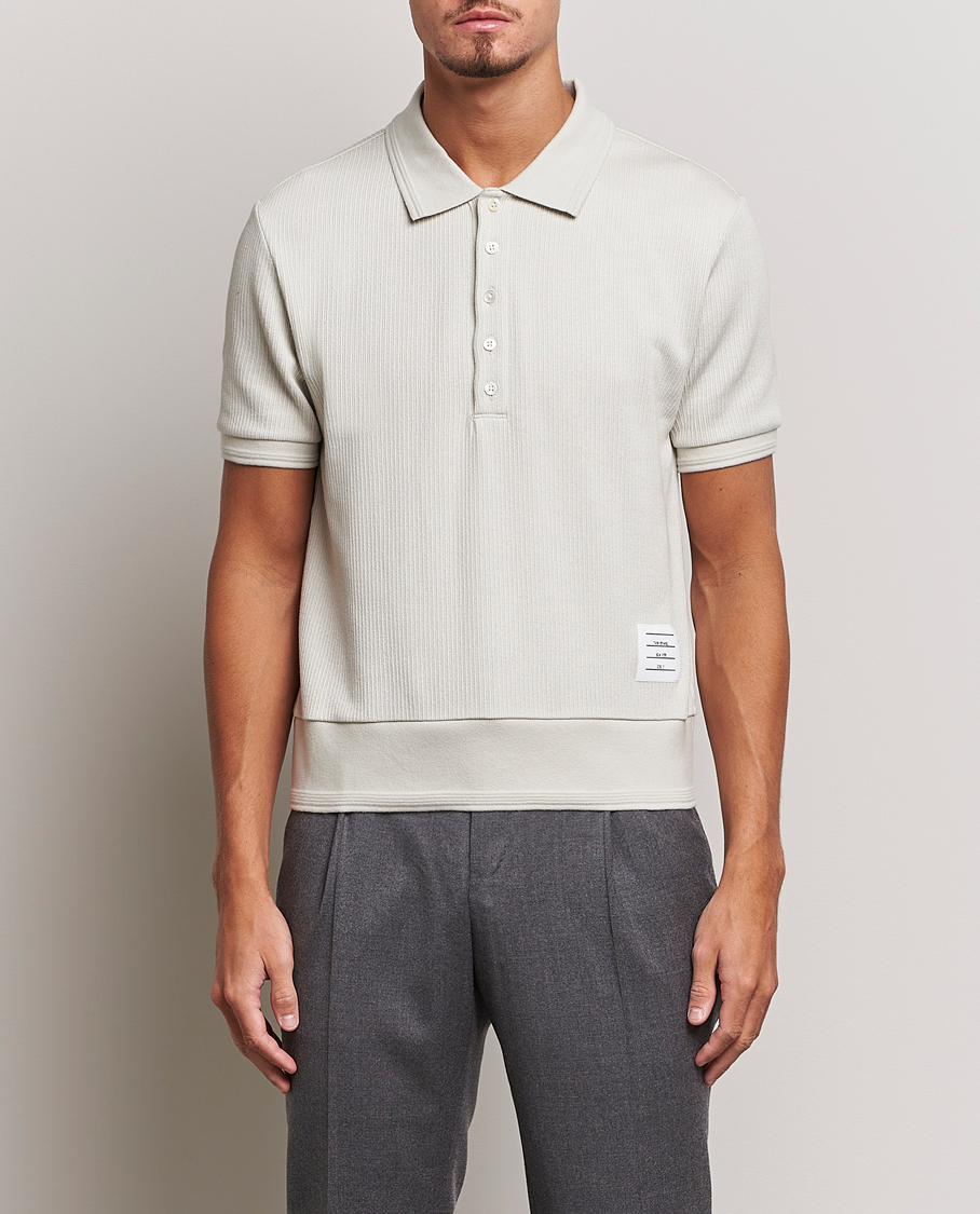 Herre |  | Thom Browne | Short Sleeve Knitted Polo Natural White