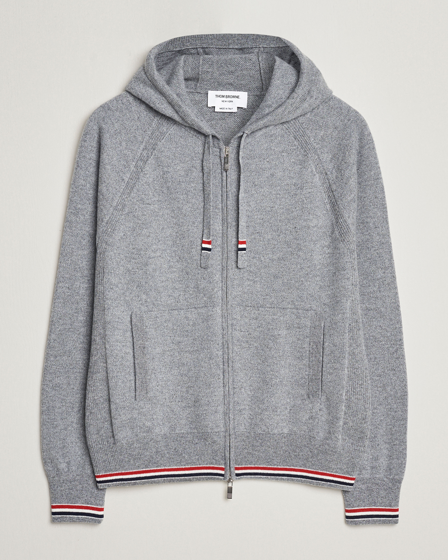 Herre | Gensere | Thom Browne | Cashmere Jersey Full Zip Hoodie Light Grey