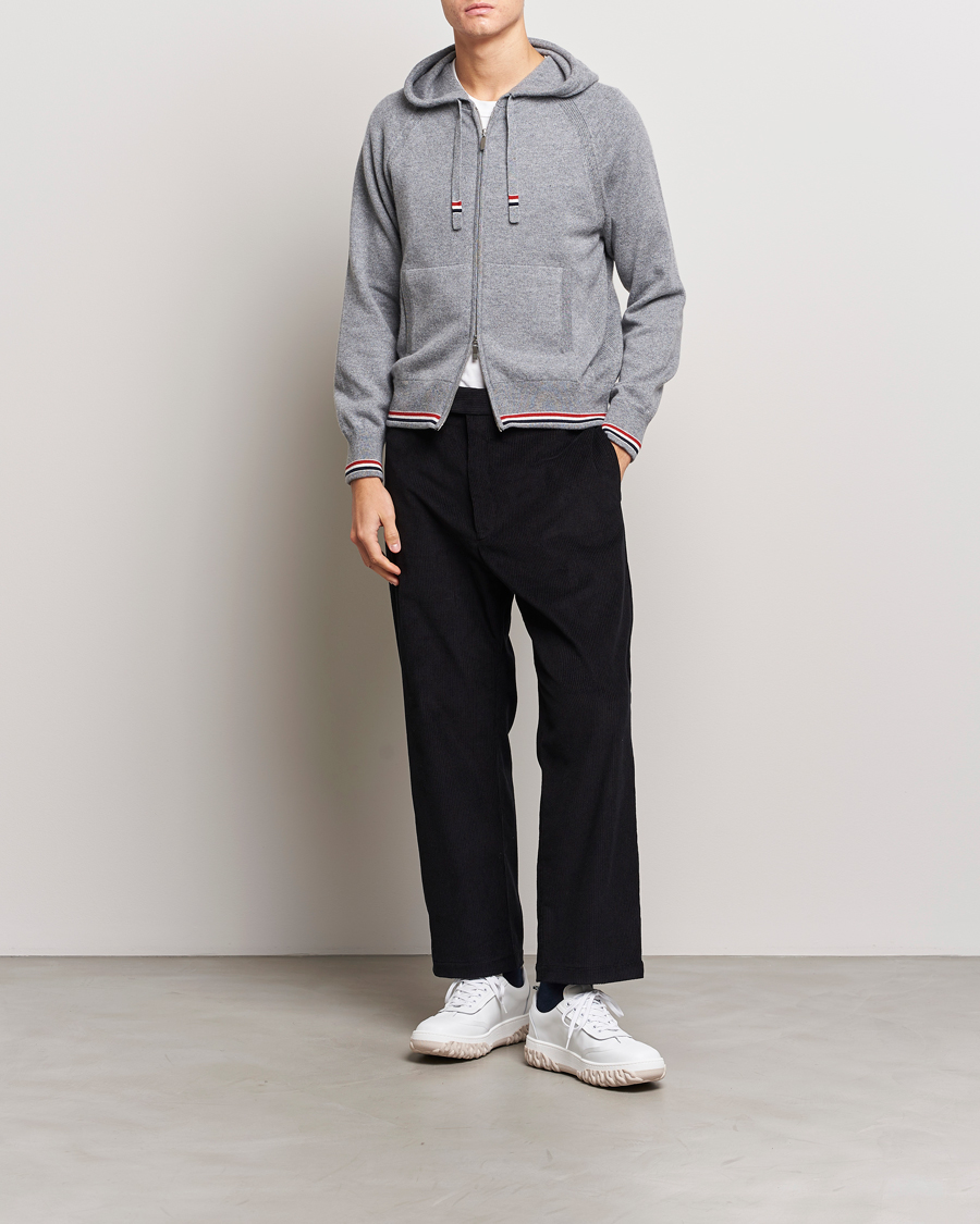 Herre | Gensere | Thom Browne | Cashmere Jersey Full Zip Hoodie Light Grey
