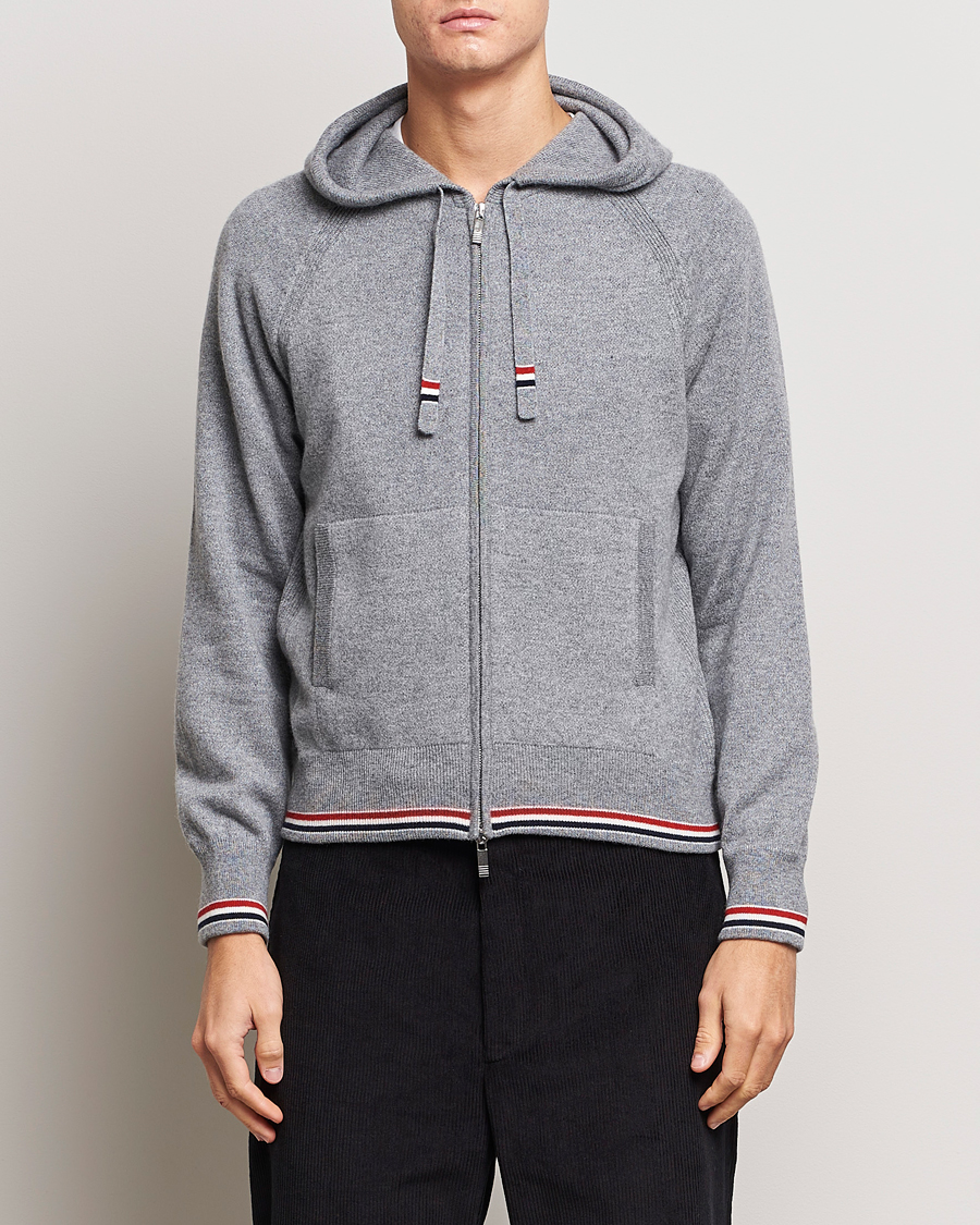 Herre | Gensere | Thom Browne | Cashmere Jersey Full Zip Hoodie Light Grey