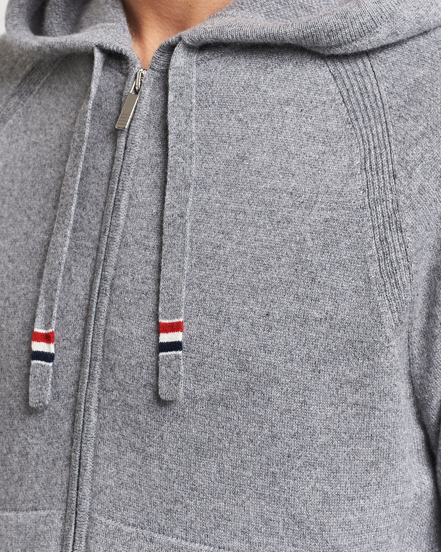 Herre | Gensere | Thom Browne | Cashmere Jersey Full Zip Hoodie Light Grey