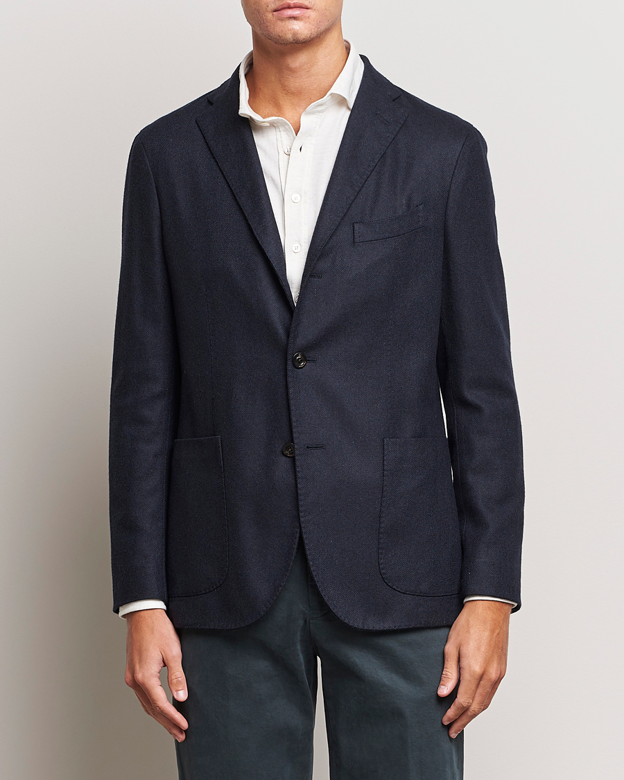 Herre | Ullblazer | Boglioli | K Jacket Dyed Flannel Check Blazer Navy