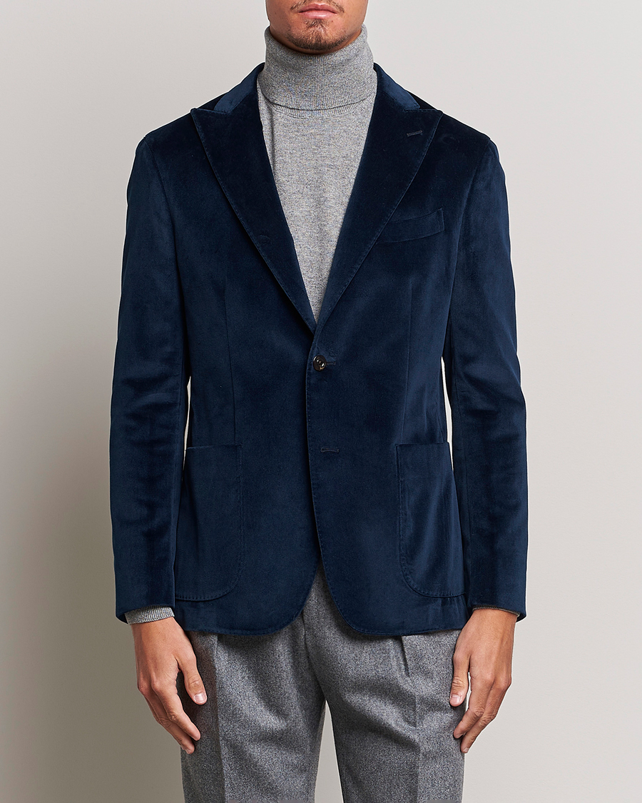 Herre | Dressjakker | Boglioli | K Jacket Peak Lapel Velvet Blazer Navy