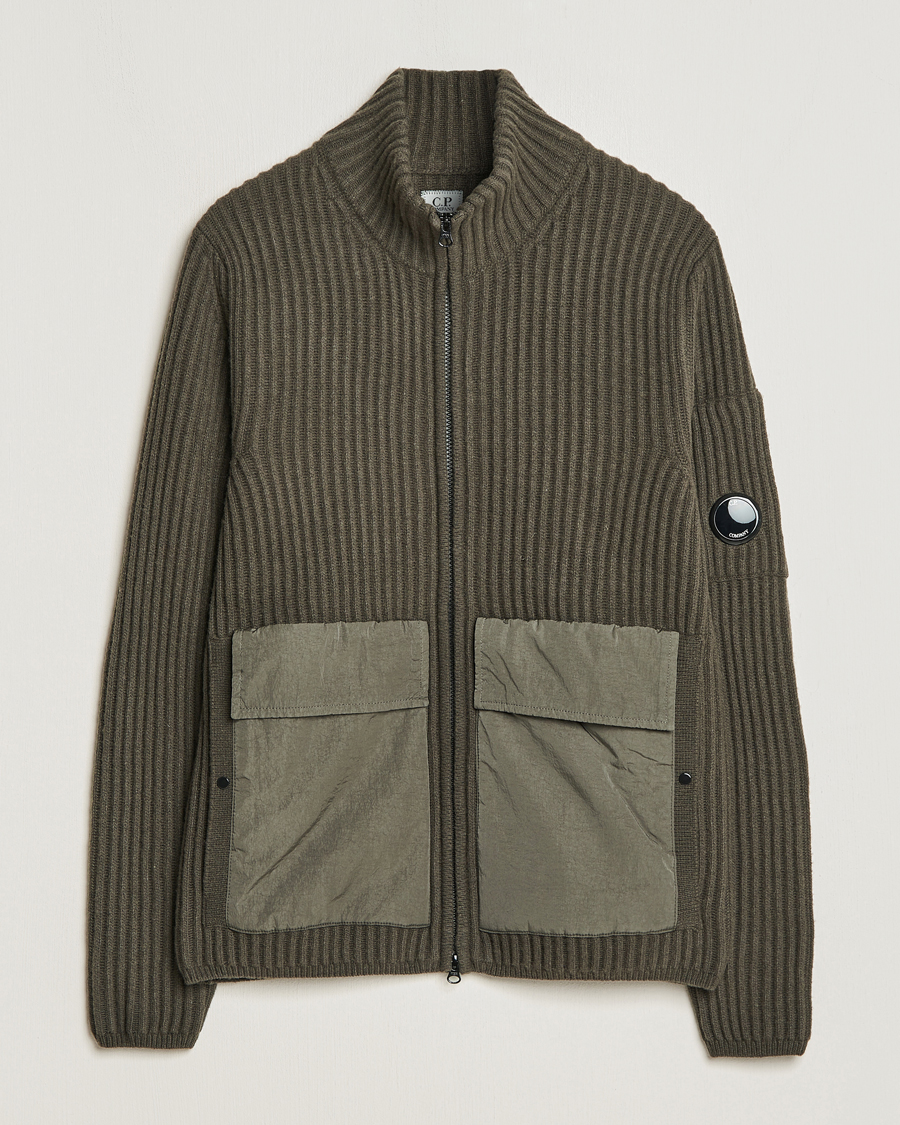 Herre | Gensere | C.P. Company | Heavy Knitted Lambswool Full Zip Olive