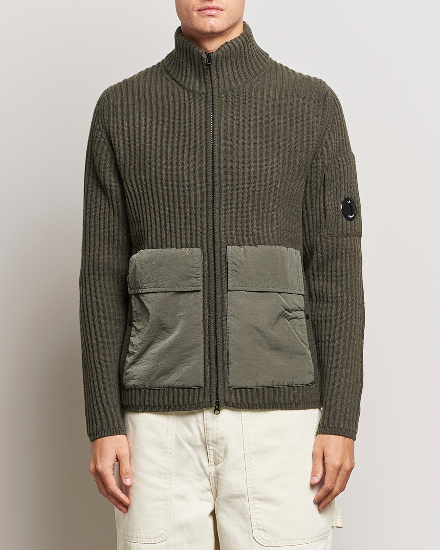 Herre | Gensere | C.P. Company | Heavy Knitted Lambswool Full Zip Olive