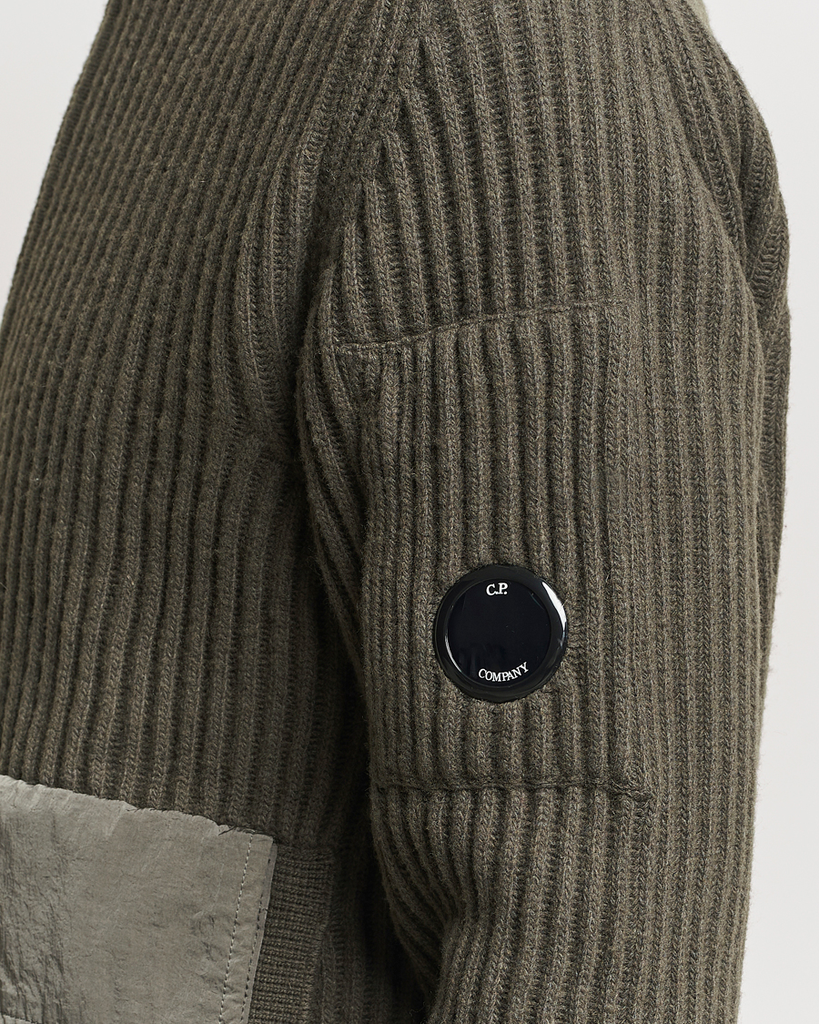 Herre | Gensere | C.P. Company | Heavy Knitted Lambswool Full Zip Olive