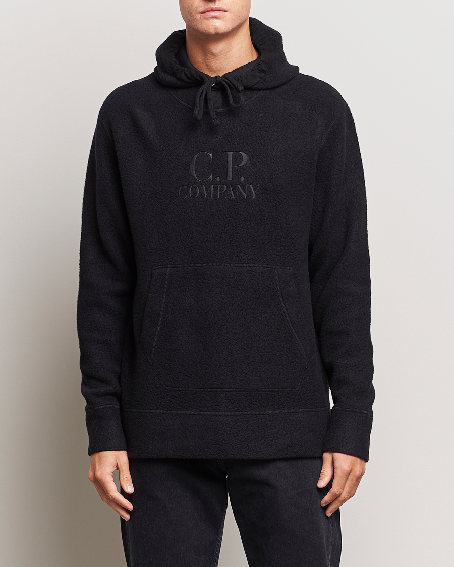 Herre |  | C.P. Company | Wool Polar Fleece Logo Hood Black