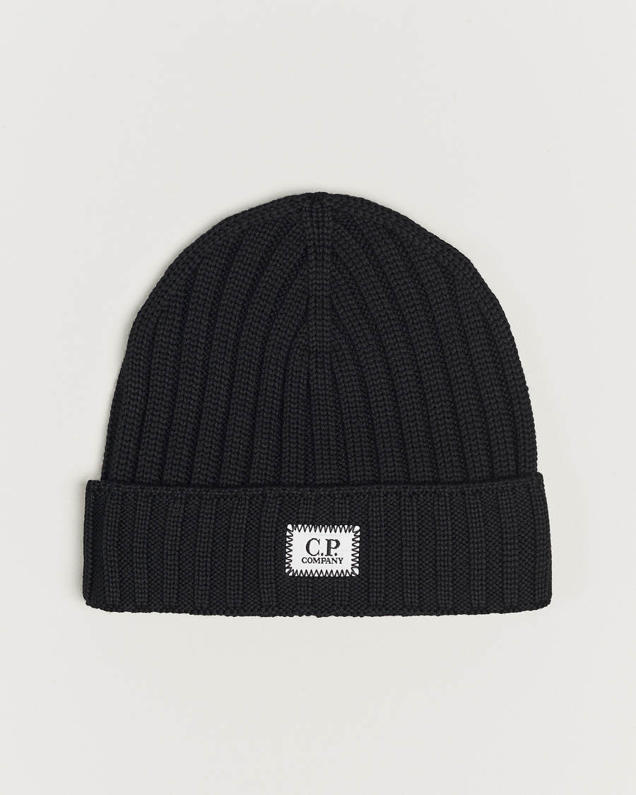 Herre | C.P. Company Knitted Merino Logo Beanie Black | C.P. Company | Knitted Merino Logo Beanie Black
