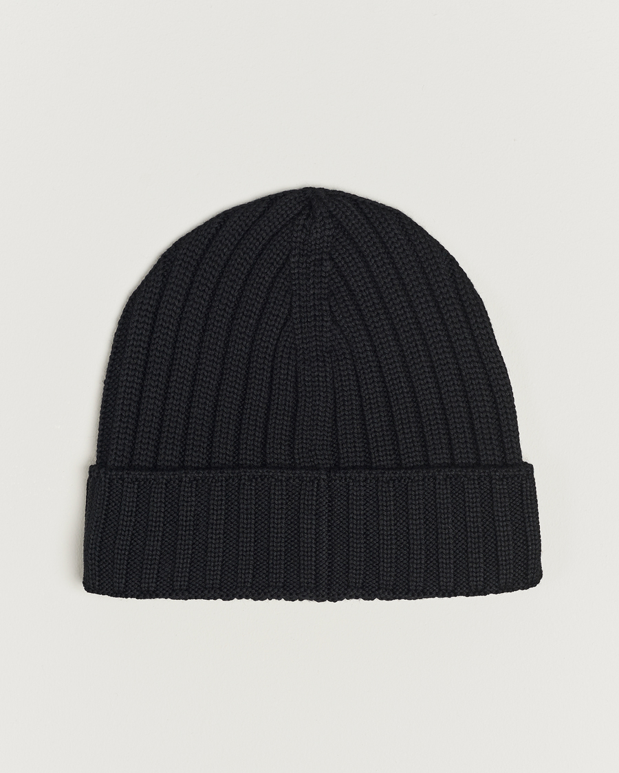 Herre | C.P. Company Knitted Merino Logo Beanie Black | C.P. Company | Knitted Merino Logo Beanie Black