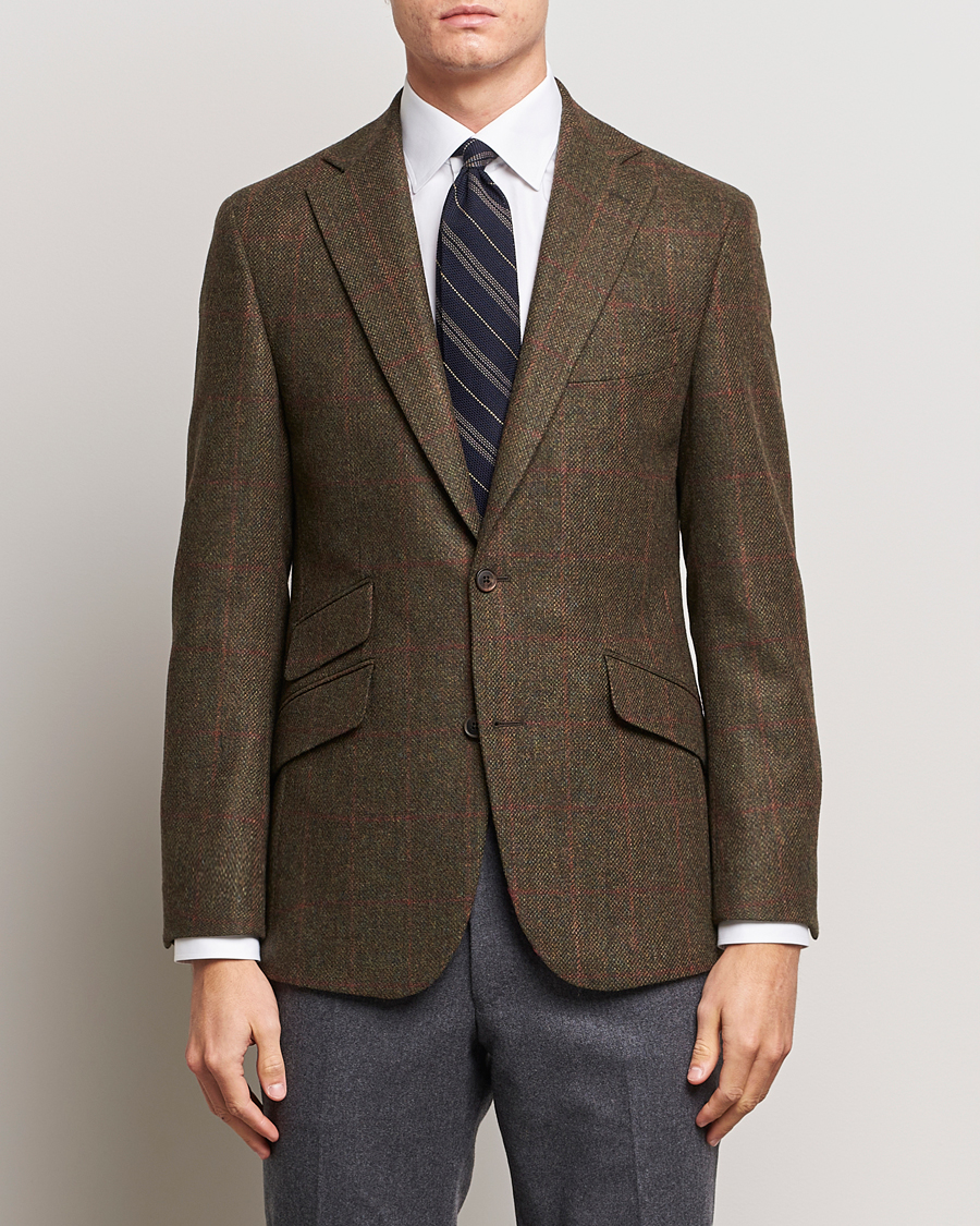 Herre | 50% salg | Walker Slater | Edward Lambswool Windowpane Blazer Green