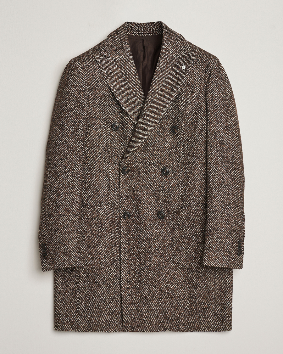 Herre | L.B.M. 1911 | L.B.M. 1911 | Double Breasted Herringbone Wool Coat Brown
