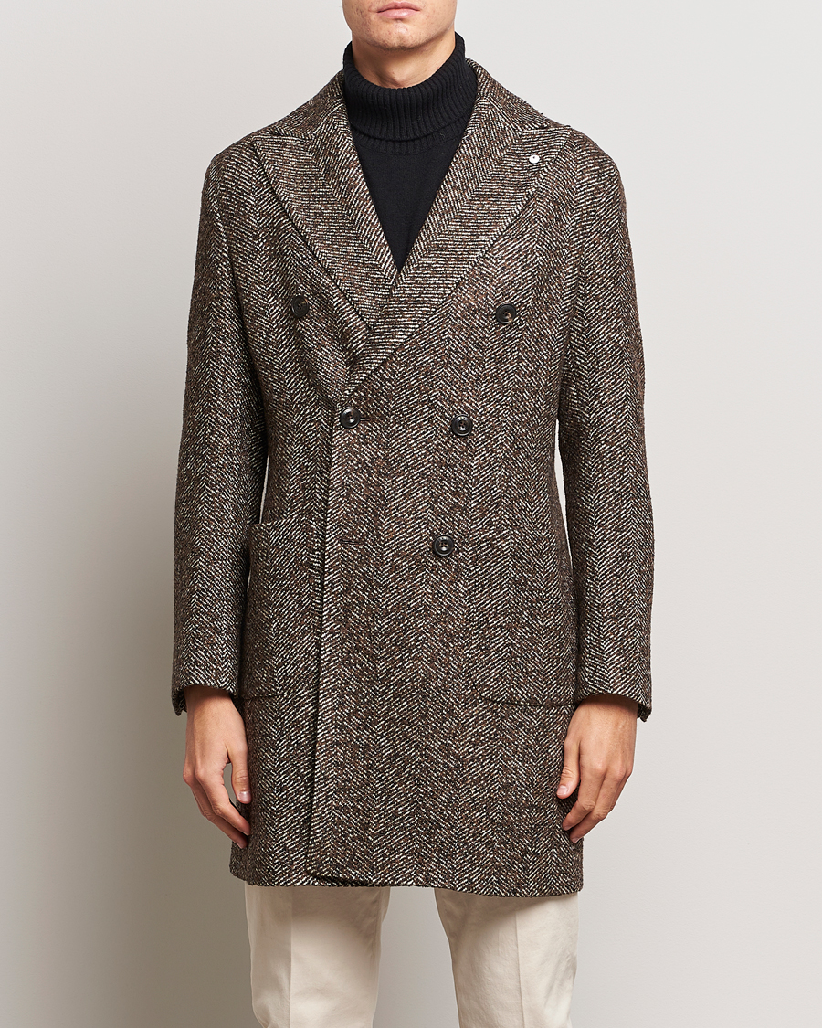 Herre | L.B.M. 1911 | L.B.M. 1911 | Double Breasted Herringbone Wool Coat Brown