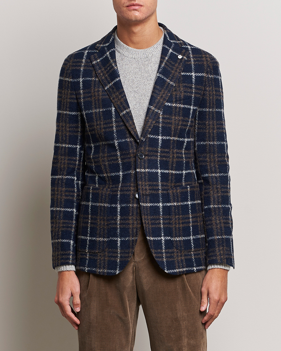Herre | Dressjakker | L.B.M. 1911 | Jack Checked Wool Jersey Blazer Navy