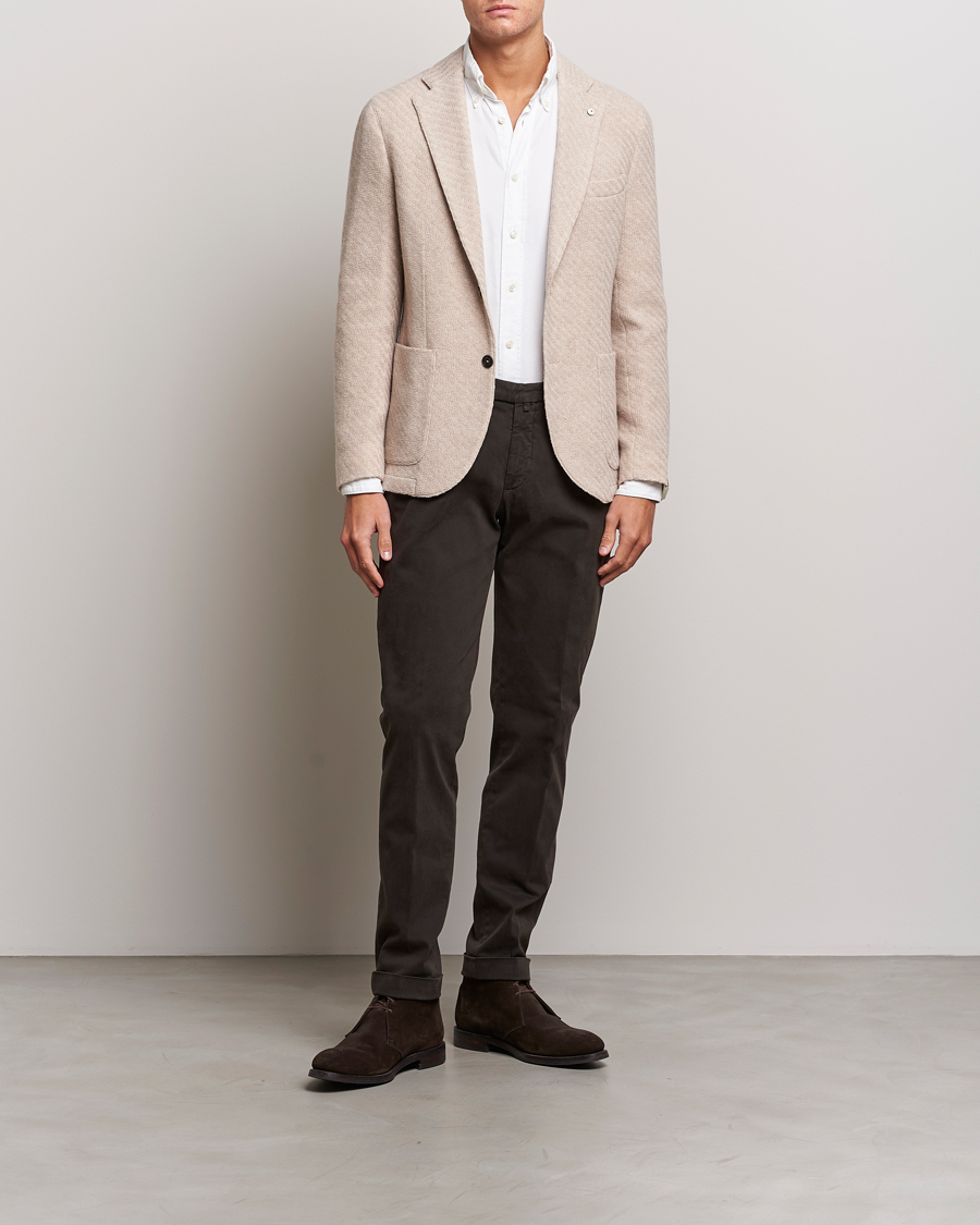 Herre | Dressjakker | L.B.M. 1911 | Knitted Punto Wool Structure Blazer Beige