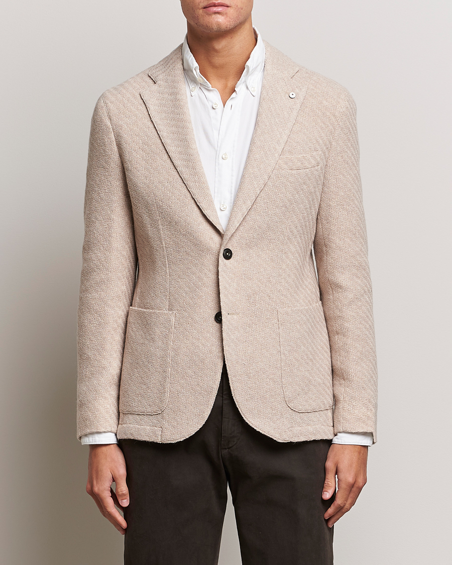 Herre | Dressjakker | L.B.M. 1911 | Knitted Punto Wool Structure Blazer Beige