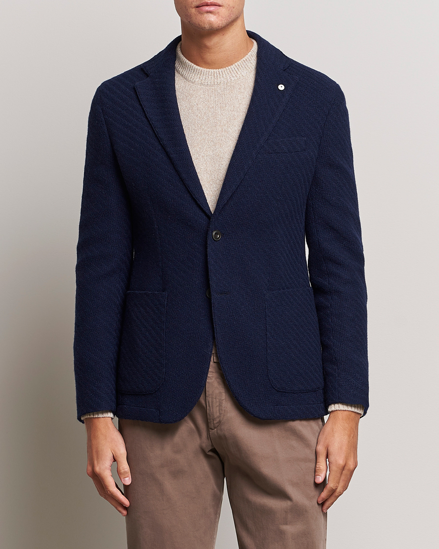 Herre | Dressjakker | L.B.M. 1911 | Knitted Punto Wool Structure Blazer Navy