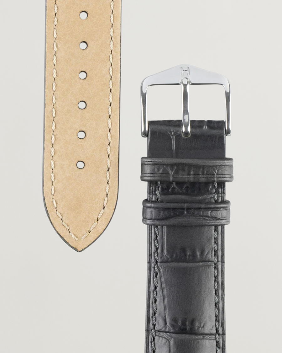 Herre |  | HIRSCH | Duke Embossed Leather Watch Strap Grey