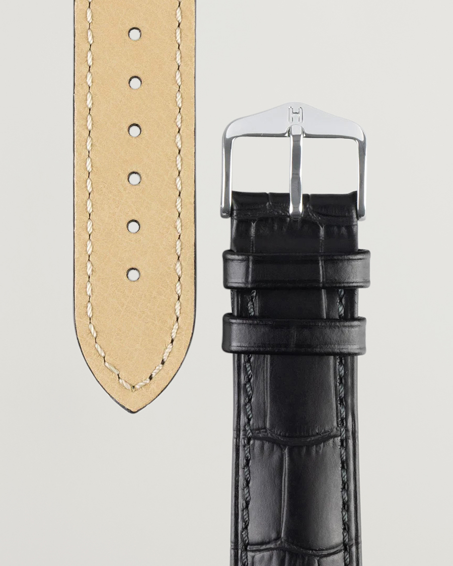 Herre |  | HIRSCH | Duke Embossed Leather Watch Strap Black