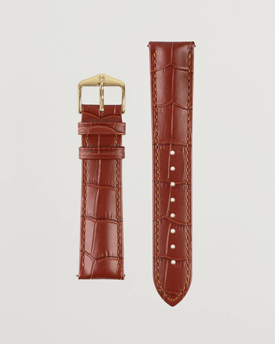 Herre | Klokkeremmer | HIRSCH | Duke Embossed Leather Watch Strap Golden Brown