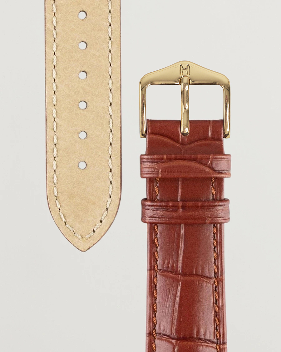 Herre | Urremme | HIRSCH | Duke Embossed Leather Watch Strap Golden Brown