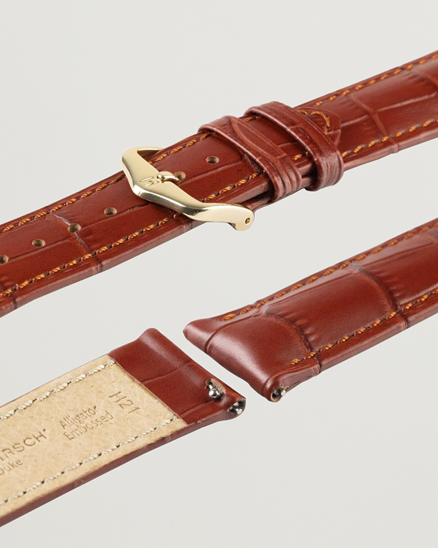 Herre | Klokkeremmer | HIRSCH | Duke Embossed Leather Watch Strap Golden Brown