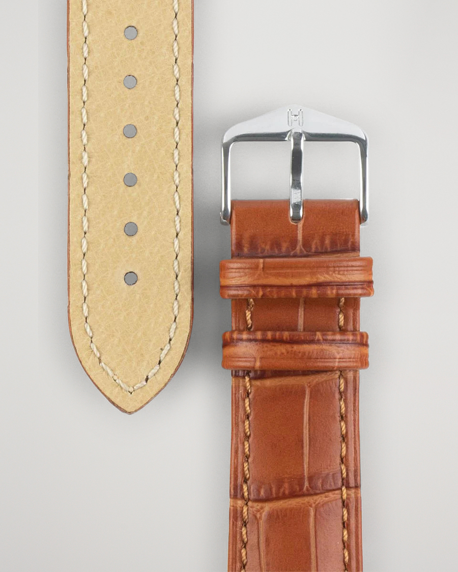 Herre | | HIRSCH | Duke Embossed Leather Watch Strap Honey Brown