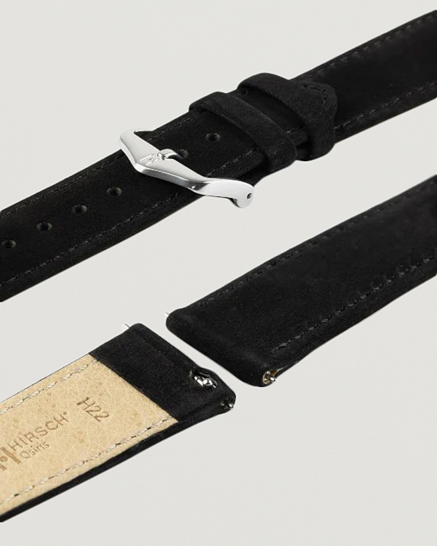 Herre | Klokkeremmer | HIRSCH | Osiris Calf Leather Nubuck Effect Watch Strap Black